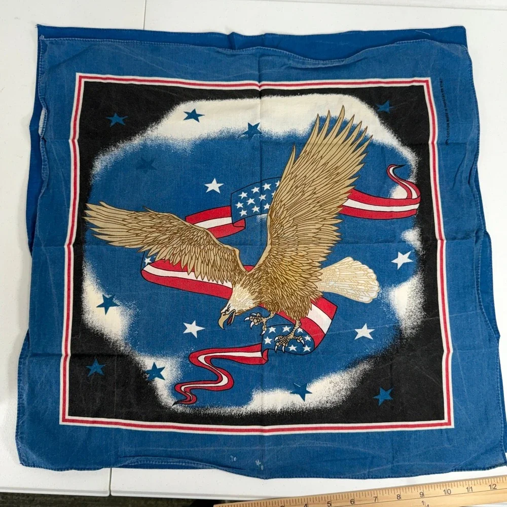 Vintage Bandana Lot 3 Eagle American Flag Stars Blue Red Cotton Patriotic READ